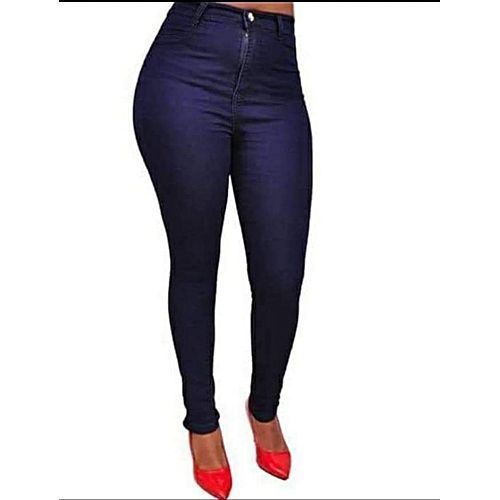 Ladies\' High Waist Jeans - Dark Blue