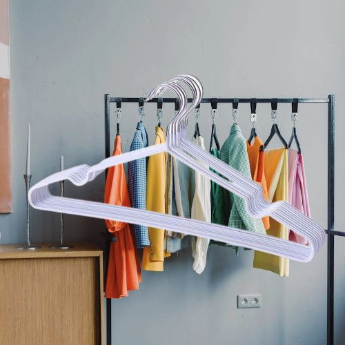 10Pc Pack Metal Hangers Non-Slip Suit Coat Hangers Chrome, Metal Clothes Hanger With Rubber Coating, White