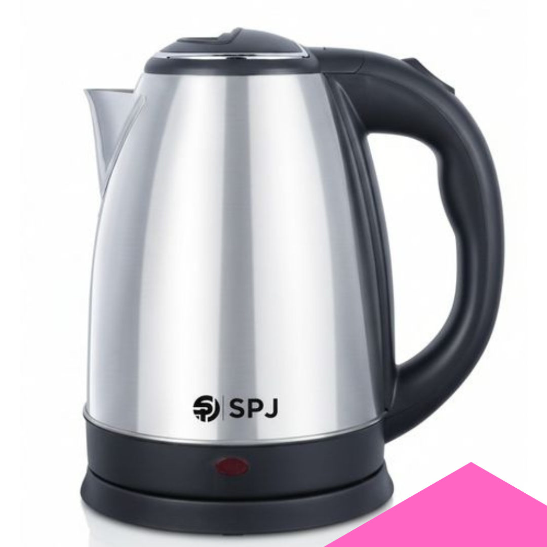 SPJ 1.8 Liter Stainless Steel Electric Cordless Kettle With 360° Swivel Base, Power Cord Storage, Auto Cut-off Function, LED Indicator - Silver & Black