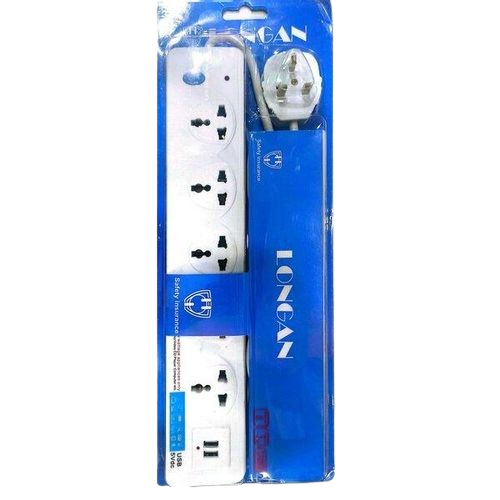 Logan Longan 5 Way Extension Cable + 2 USB Ports With Surge Protection - White