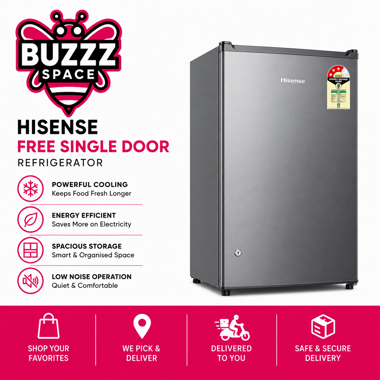 Hisense Refridgerator 120 Litres Single Door RR120D4AGS Silver Color