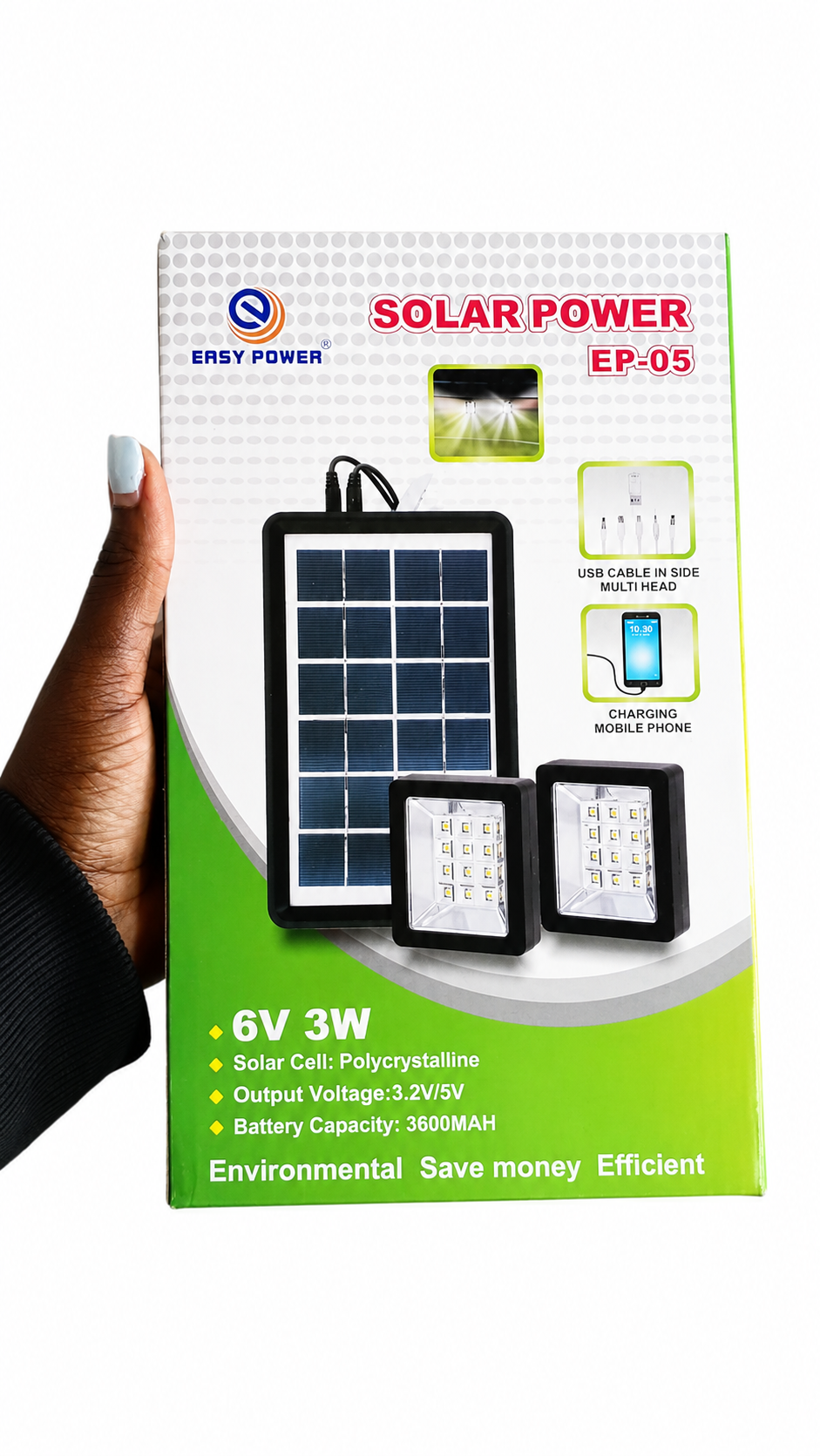 Easy Power EP-05 Solar Lighting System Kit – 6V 3W with Dual LED Lamps & Phone Charging